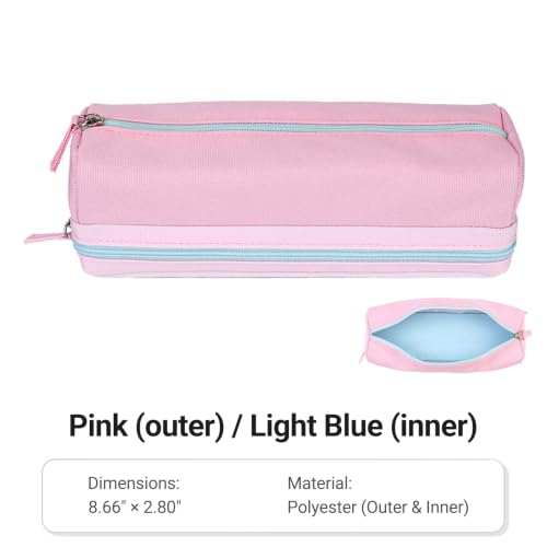 Image of KOKUYO 2-Layer Pencil Holder, Zipper Large Stationery Organizer, Pink | Double-layer Stationery Case, Large Capacity for Pens and Cosmetics Storage, Durable Zippered Bag Portable for Office Travel