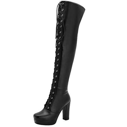 MAVMAX Women's Platform Chunky High Heel Boots Thigh High Over The Knee Lace up Boots