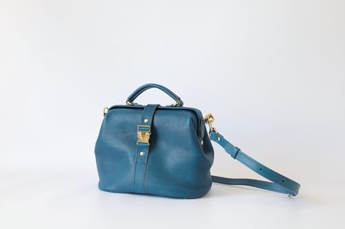 Image of Handmade Leather Doctor Bag for Women, Vintage Frame Satchel, Large Capacity Work Handbag, Soft Genuine Leather Shoulder Tote