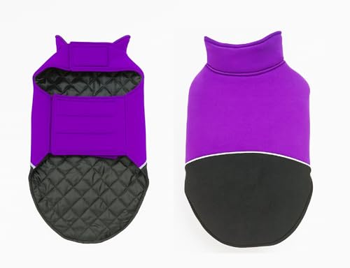 Image of The Pets Company Dog Winter Coat Jacket, Clothes, Windproof, Reversible, Light Weight, Washable, Ultra Warm Thick Fleece Lined Dog Vest for Cold Weather Protection, (Purple Black, Medium - 18 Inch)