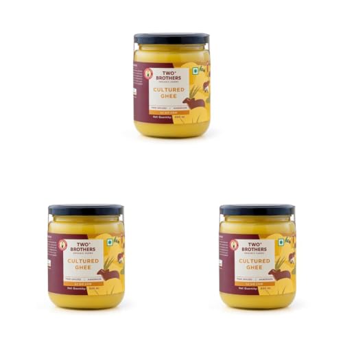 Image of Two Brothers Organic Farms Pure A2 Cultured Ghee 500 ml | Free-grazed Desi Gir Cows | Bilona Method | Farm-Made with Probiotics for Gut Health | India's only Certified Glyphosate-Free ghee (Pack of 3)