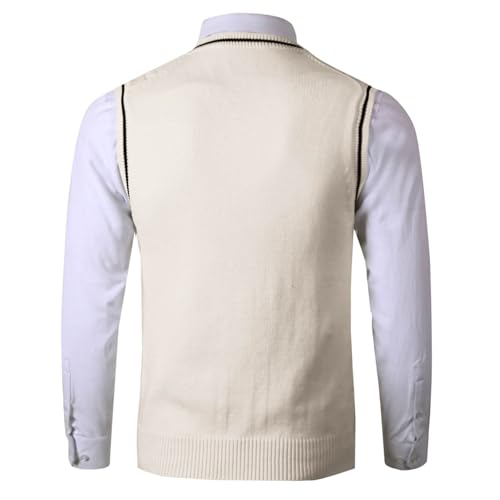 Cambkatl Men's Sweater Vest Preppy Striped V Neck Slim Fit Cable Knitted Sleeveless Pullover Sweaters3