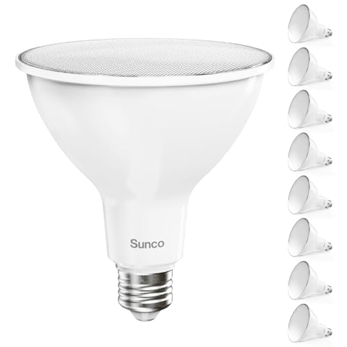 Sunco Lighting 8 Pack PAR38 LED Flood Light Outdoor Bulb, Waterproof Bright Dimmable 13W=100W, 5000K Daylight, 1050lm, E26 Base UL Energy Star Listed