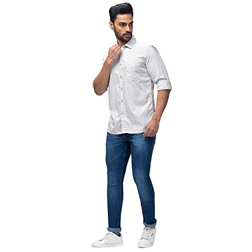 Image of Parx Men's Pure Cotton Solid Pattern Slim Fit Semi Cutaway Collar Full Sleeve Casual Shirt