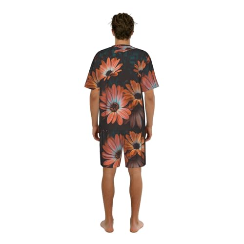 Ensemble pyjama homme manches courtes chrysanthème orange Premium - 2