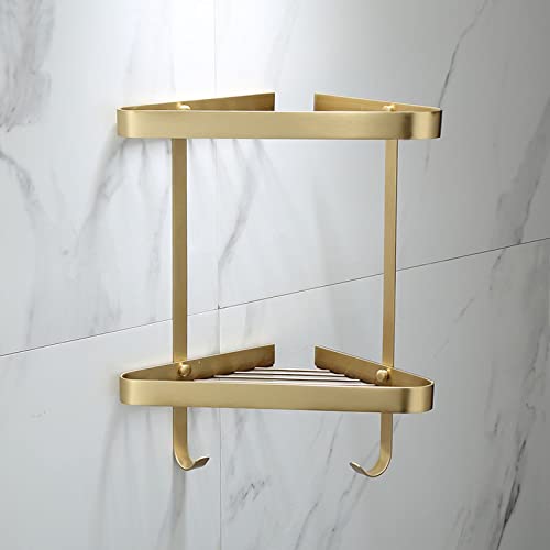 GTFDXJ Corner Shower Caddy Corner Shelf Brass Bathroom Shower Rack Brushed Gold Bath Shower Shelf Bath Shower Caddy