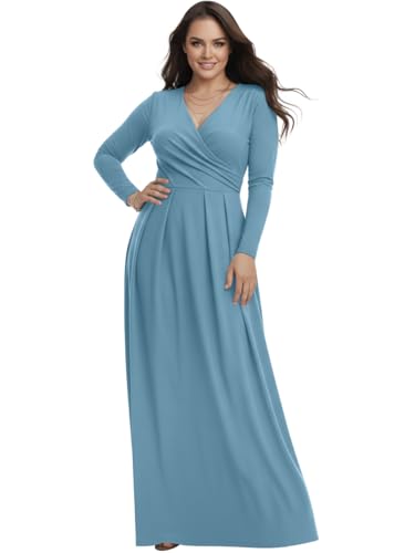 Image of KOH KOH Womens Long Sleeve V-Neck Flowy Modest Elegant Evening Maxi Dress