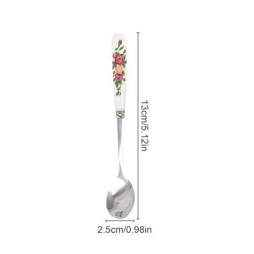 Coffee Spoon,Forreen 8 PCS Dessert Forks Beautiful Flowers Print Porcelain Dessert Spoon Stainless Steel Cake Fork with Decorative Porcelain Handles for Dessert Sundaes Ice Creams Lattes Coffee (B) - Image 4