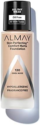 Almay Skin Perfecting Comfort Matte Foundation, Hypoallergenic, Cruelty Free, -Fragrance Free, Dermatologist Tested Liquid Makeup, Cool Nude