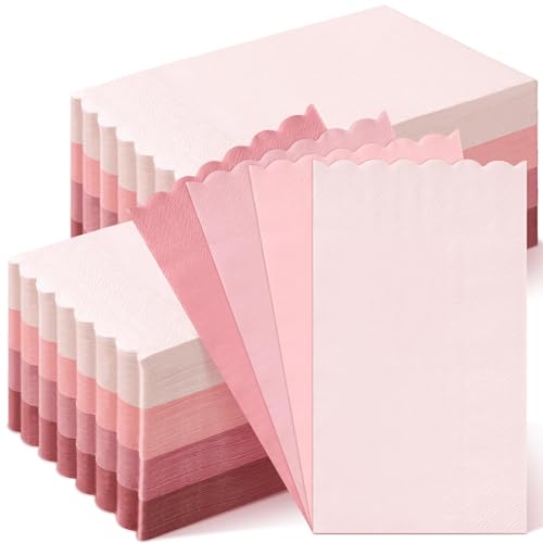 Cholemy 200 Pcs Scalloped Guest Napkin Pastel Colors Cocktail Disposable