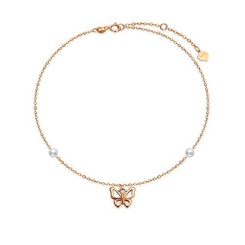 14k rose gold butterfly ankle bracelet for women, real gold ankle…