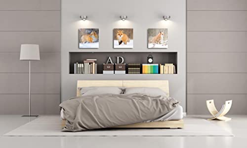 Foxes Hunt In The Snow Canvas Wall Art Wildlife Decor Red Fox Pictures On Canvas Wall Art For Home Office Decorations Living Room Bedroom And Kitchen Decor 3 Pcs Framed Canvas Prints 12X12Inches #TOP4