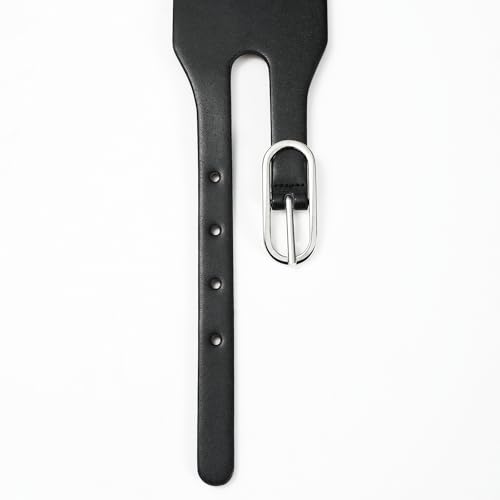 Women's Wide Leather Belt with Double Buckle, Black Leather Belt Silver Metal Buckle for Dress3