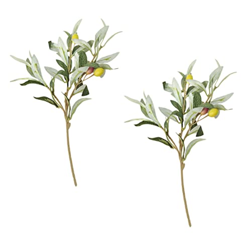 GETAJGHSD 2個 オリーブの枝の飾り 人工の屋外植物 人工のオリーブ 人工屋外植物 人工緑の枝 ぶら下げ植物人工 人工葉 耐摩耗性人工植物 家庭用プラスチック工場 家庭用人工植物 プラスチックの花