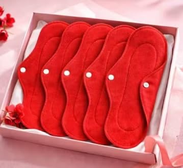 Reusable Cotton Menstrual Cloth Pads with Wings, Heavy Flow, Red, Pack of 5-image-42
