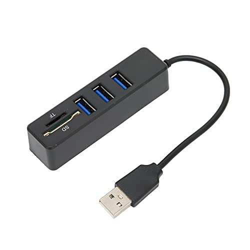 SUNGOOYUE Hub USB2.0, Divisor USB de 3 Puertos con Lector de Tarjetas para Tarjeta de Memoria y Tarjeta de Almacenamiento, Plug and Play, Transmisión de Datos de Alta Velocidad de 480 (Black)