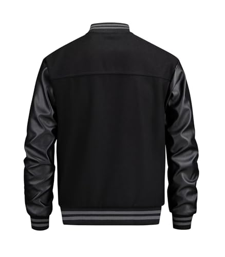 INVACHI Men's Varsity Jacket with Leather Patchwork Casual Baseball Jacket Spring Bomber Jacket2