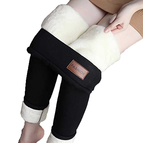 XBAILAZ Fleece Lined Leggings for Women Print Warm Winter Tight Thick Velvet Wool Cashmere Pants Trousers High (M Black 4)