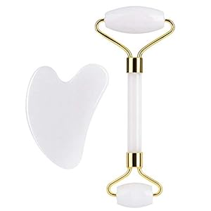 XUBX Set van 2 Jade Roller Massager en Gua Sha Set, Natuurlijke Facial Gezichtsroller, massageapparaat, Anti Aging Face…