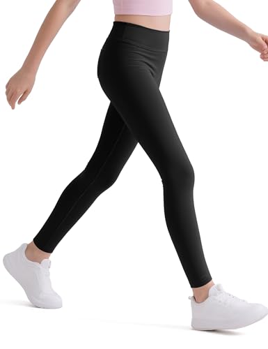 HASMES Girls Athletic Leggings High Waisted Comfort Soft Elastic Yoga Dance Running Pants with Pockets Activewear