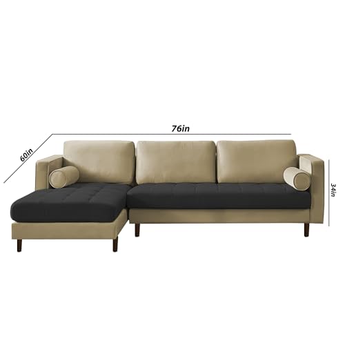 Image of Lezra LHS 4 Seater L Shape Sofa Set for Living Room (Cream Black Fabric) Premium Fabric Sofa
