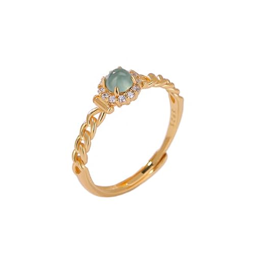 AMINKINA S925 スターリングシルバー 翡翠リング 女性用 フィリグリーRuyi くり抜きブルーウォータージェイドリング、自分への女性の日ギフトに最適, シルバー, ヒスイ