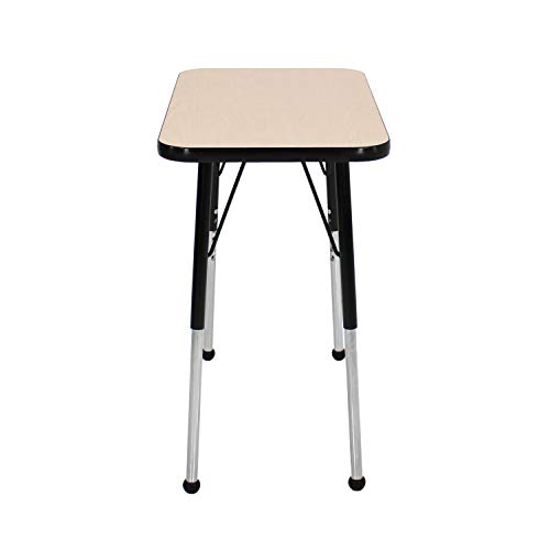 Image of FDP Rectangle Single Student Activity Table (30 x 18 inch), Standard Ball Glide Legs, Adjustable Height 19-30 inches For Social Distance, Virtual In-Home, Classroom Learning - Maple Top /Black Edge