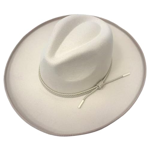 Sombrero Fedora Mujer Invierno ala Ancha Elegante con Cadena Dorada | Sombrero Cowboy y cordobés, pamelas de Boda, Sombreros Mujer, Winter Hat Women (FR/ES, Números, 56, 58, Crema)