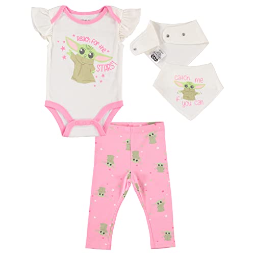 STAR WARS Baby Girls Baby Yoda 3 Piece Short Sleeve Bodysuit Pull-on Pants and Accessory