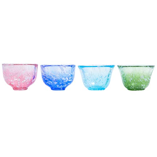 Cold Sake Cups Mini Glasses Set of 4 Multi Color Made in Japan Hand Made