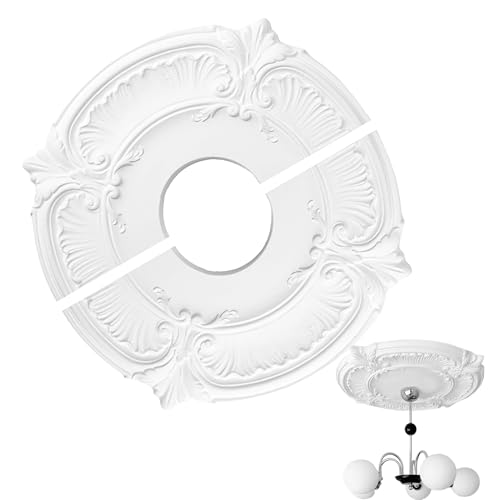 Rosone da soffitto, rosone decorativo in PU per illuminazione, piastra di copertura per soffitto, paralume per lampadario, decorazione rotonda, 305 mm OD x 87 mm ID, diviso/monolitico, bianco