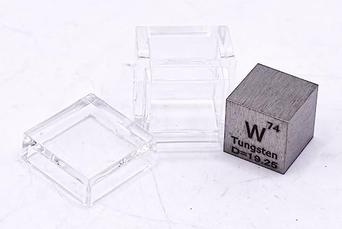 Image of 0.39 inch 10mm Tungsten Wolfram Metal Cube W up to 99.9% Pure Periodic Table Element Engraved Density Collection Science Education Display Block Cube + Acrylic Case Box - 1PC