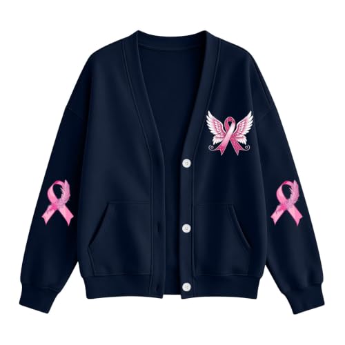 Breast Cancer Awareness Sweatshirts for Women Button Down Open Front Jacket - image 4