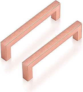 15 Pack Probrico Hole Center 128mm Kitchen Cabinet Handle Stainless Steel Brushed Copper Bedroom Drawer Pulls Rose Gold Modern Cupboard Knobs Width 12mm