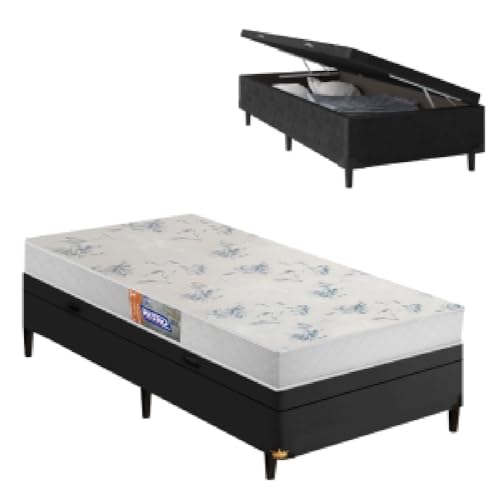 Cama Box Solteiro Baú Colchão de Espuma D20 Supreme Branco 78x188x53cm Gazin