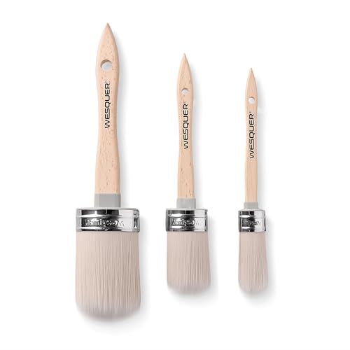 Wesquer Chalk Paint Brushes for Furniture Round Wax Brush for Wood Staining Craft Art Decorative Painting Furniture Refinishing & Milk Paint (3 Size in 1 1.4 2.1 Inch 3 Pack)