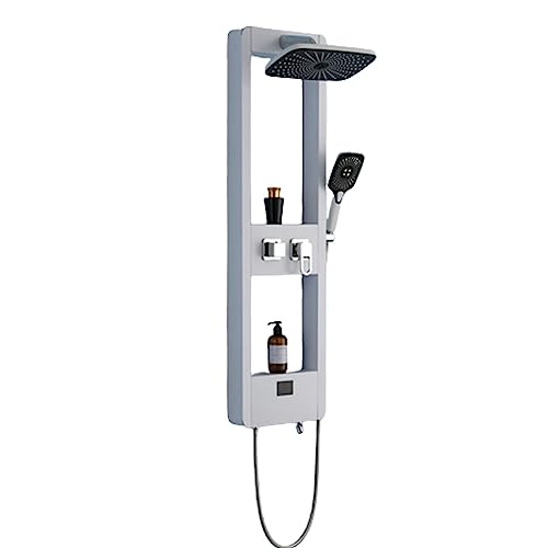 Douche thermostatique avec table de rangement élargie pour optimiser l'espace bain