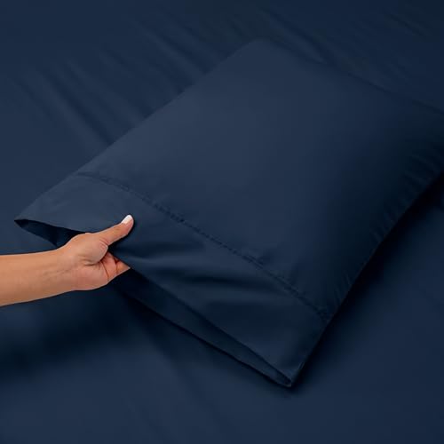 Image of BEVI Home Premium Solid Plain Double Bedsheet Without Pillow Cover 300 TC Microfiber for Double Bed Size 90 inch x 95 inch Navy Blue