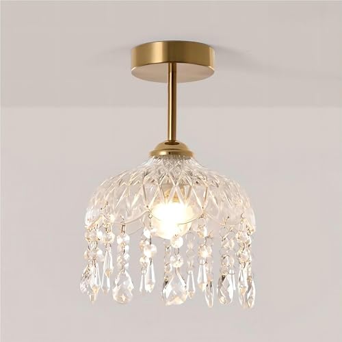 LIGHTLAND 7.9 Inch Vintage Crystal Ceiling Light, Crystal Dome Chandelier, Small Chandelier for Entryway, Hallway, Balcony