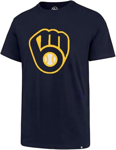 47 MLB Men's Imprint Match Team Color Primary Logo Word Mark T-Shirt (Milwaukee Brewers Navy, Large)