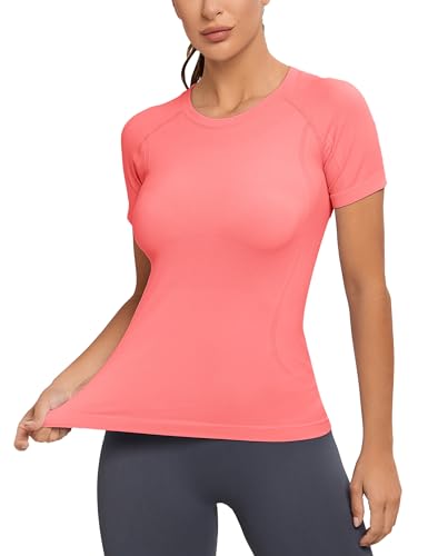 Image of MathCat Seamless Workout Tops for Women, Short Sleeve Compression Athletic Shirts Soft Yoga Gym Tops XS-XL