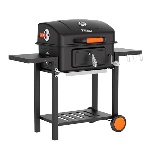 Image of KEYO GRILL 24-Inch Barrel Charcoal Grill, Dual Venting System Outdoor BBQ Grill with Height Adjustable Charcoal Pan, Foldable Side Tables Outdoor Large Barbecue Grills for Backyard and Camping.
