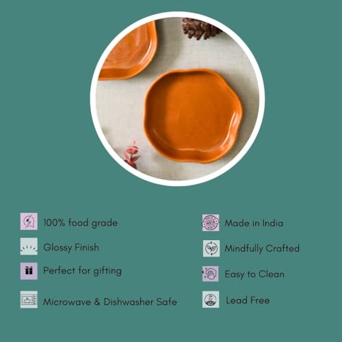 Image of WEAVING HOMES Luxurious Premium Rust Handmade Dessert Plate Set (2) - Ceramic, Dessert, Handmade, Kitchenware