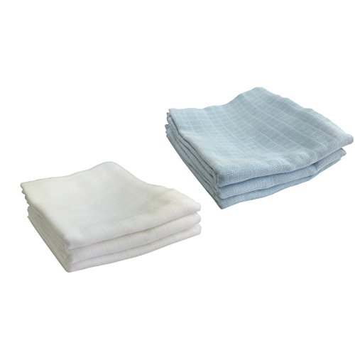 MMC pack of 6 muslin diapers, 3 White, 3 Blue, 80 x 70 cm
