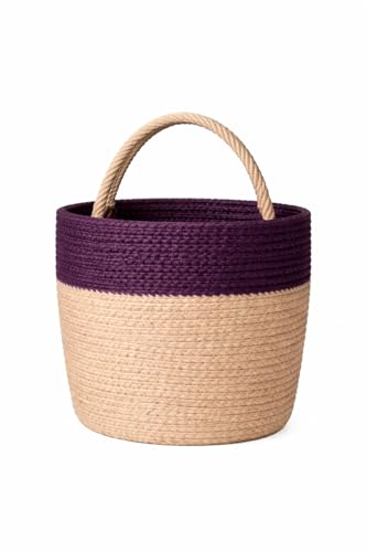 Image of JASMEY HOMES Wall Hanging Jute Basket for Vegetables /Newspaper Storage Box for Home /Milk Basket for Main Door Hanging (Purple)