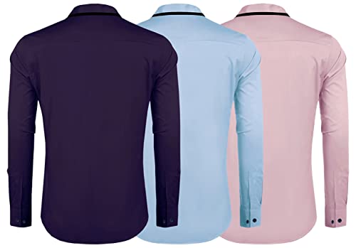 Image of Zombom Combo of Men's Cotton Blend Solid Regular Fit Casual Full Sleeves Shirts (Pack of 3)