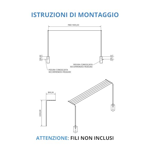 Andrys Stendi Biancheria Esterno - Staffe Per Stendere I Panni Esterno Con Pali Tondi Da Cementare - Acciaio Zincato A Freddo - Altezza 220Cm - Fili Non Inclusi - 4