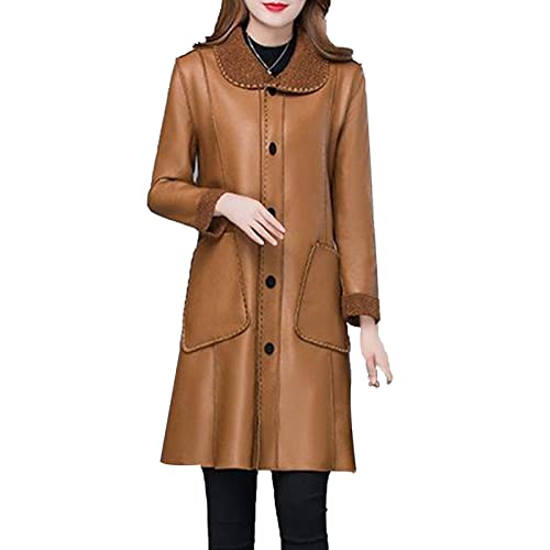 Veste en cuir mi-longue femme manteau casual pour sorties urbaines