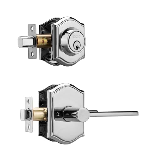 parro Polish Chrome Exterior Door Lock Set with Keyed Deadbolt