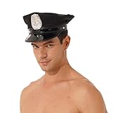  Aislor Homme Femme Chapeau de Police Flic Bonnet de Police Costume Adulte Halloween Carnaval Accessoires de Uniforme Officier Noir B Taille unique
